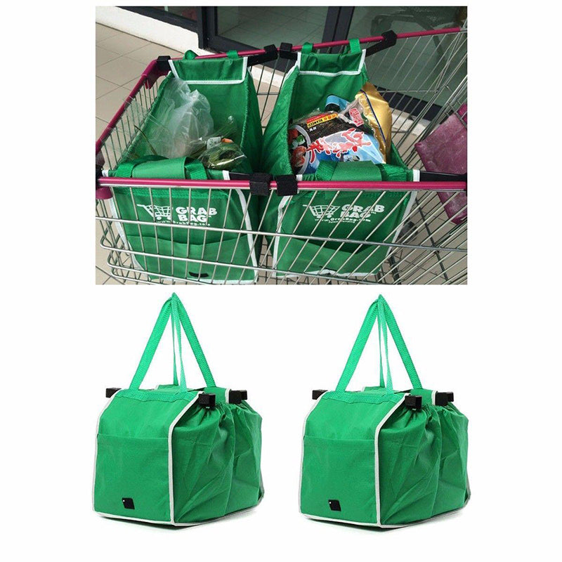 2 pcs Supermarket Shopping Bag Trolley Foldable Reusable Grocery Grab Clips Bag 🇬🇧