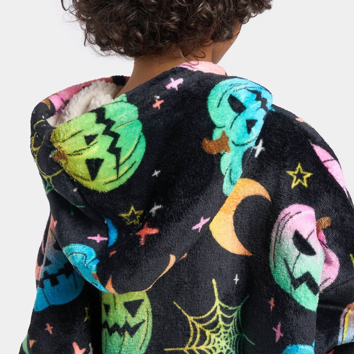 Kids Neon Halloween Print Hoodie Blanket - Black 🇬🇧