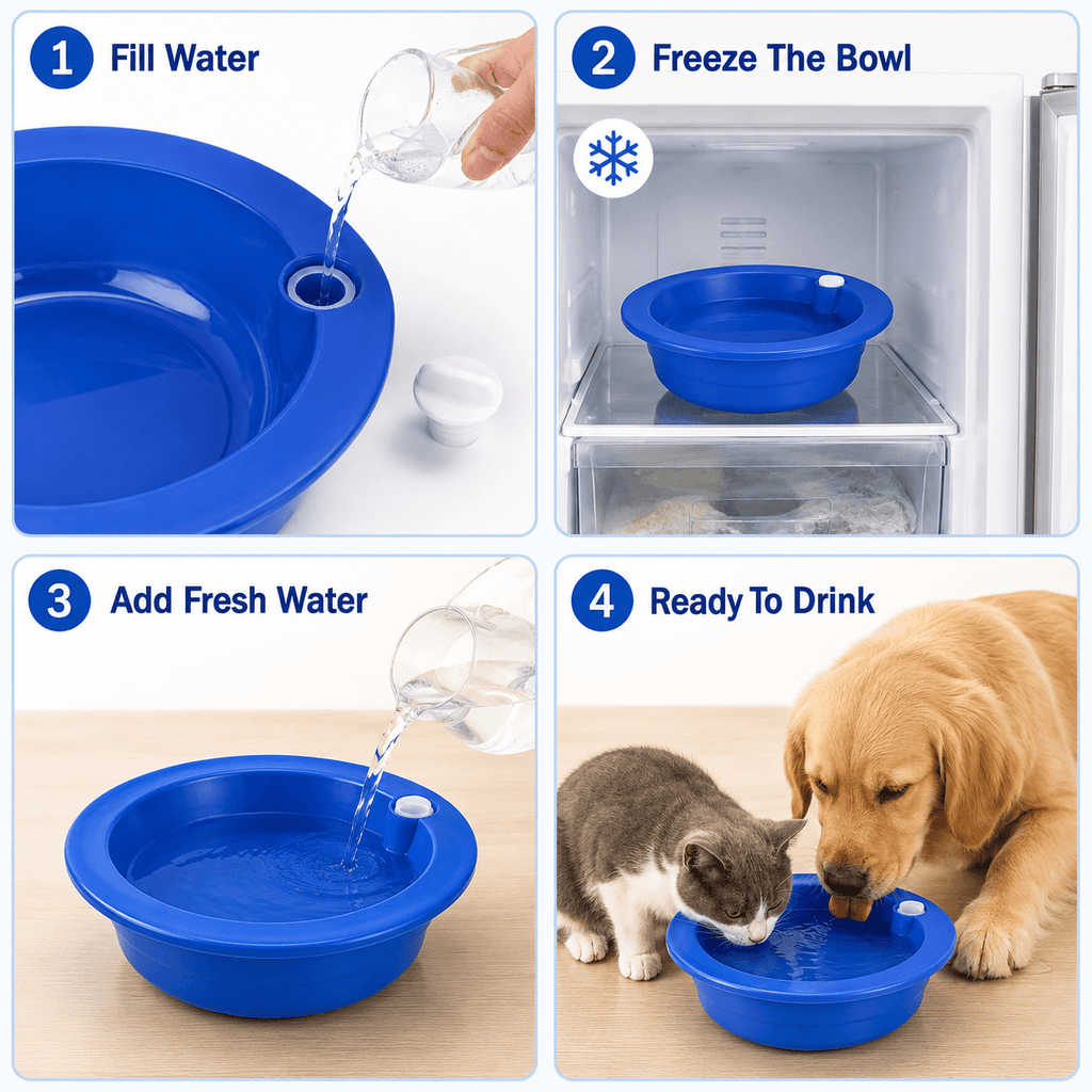 Dog Cat Cooling Bowl Water Feeding Bowl Cooling Drinker Station, Freeze Activated Hydration Dish for Hot Summer 🇬🇧