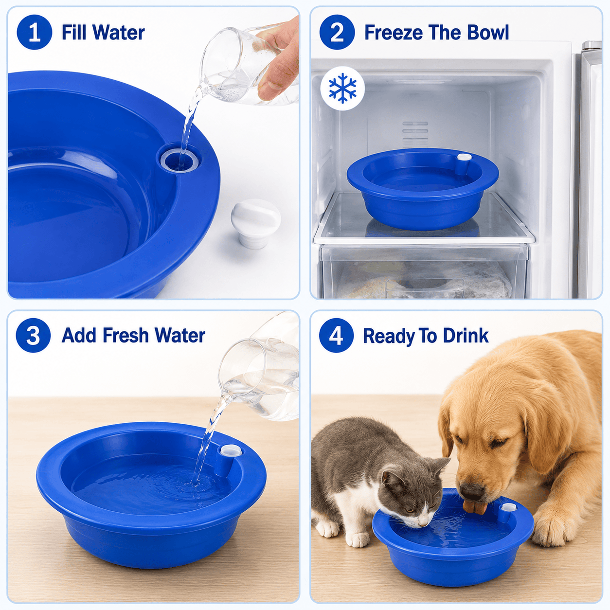 Dog Cat Cooling Bowl Water Feeding Bowl Cooling Drinker Station, Freeze Activated Hydration Dish for Hot Summer 🇬🇧