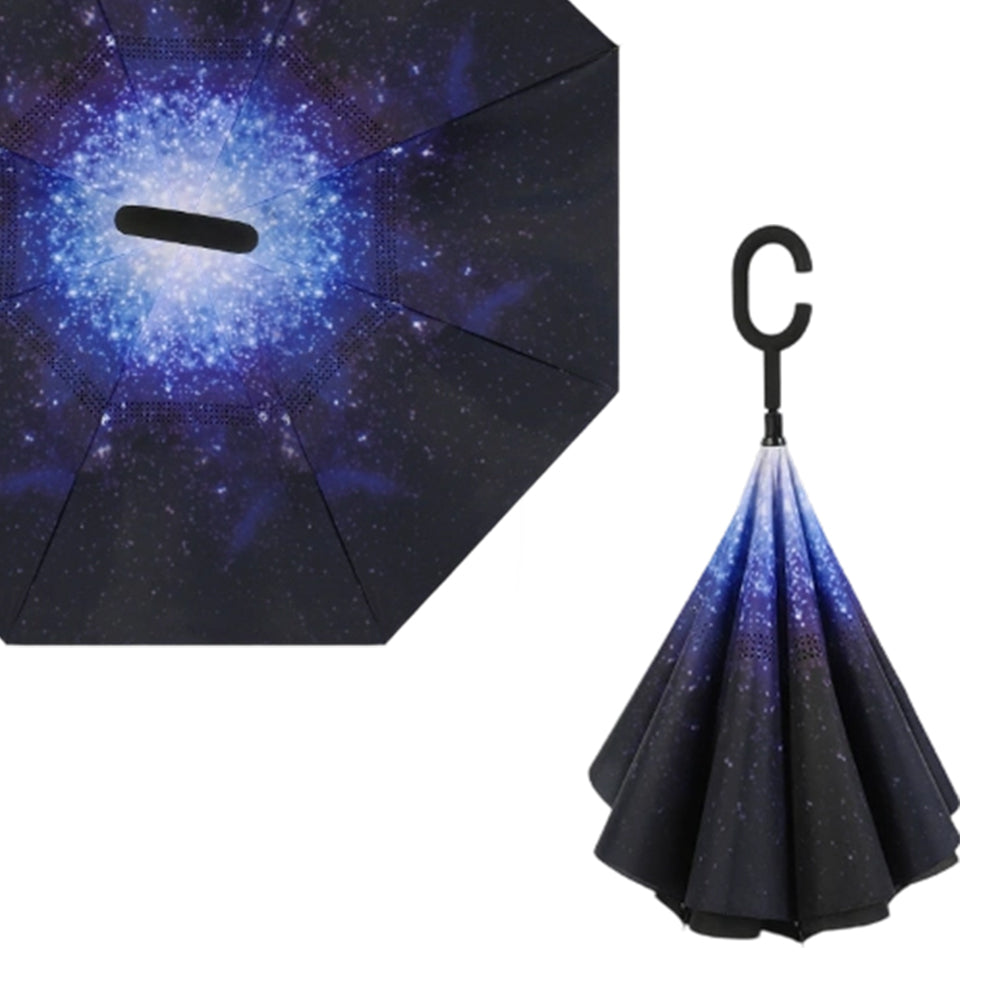 Sunflower Pattern Double Layer Inverted Umbrella Cars Reverse Open Folding Umbrellas Windproof UV Protection Large Self Stand Upside Down Straight Umbrella C Handle 🇬🇧