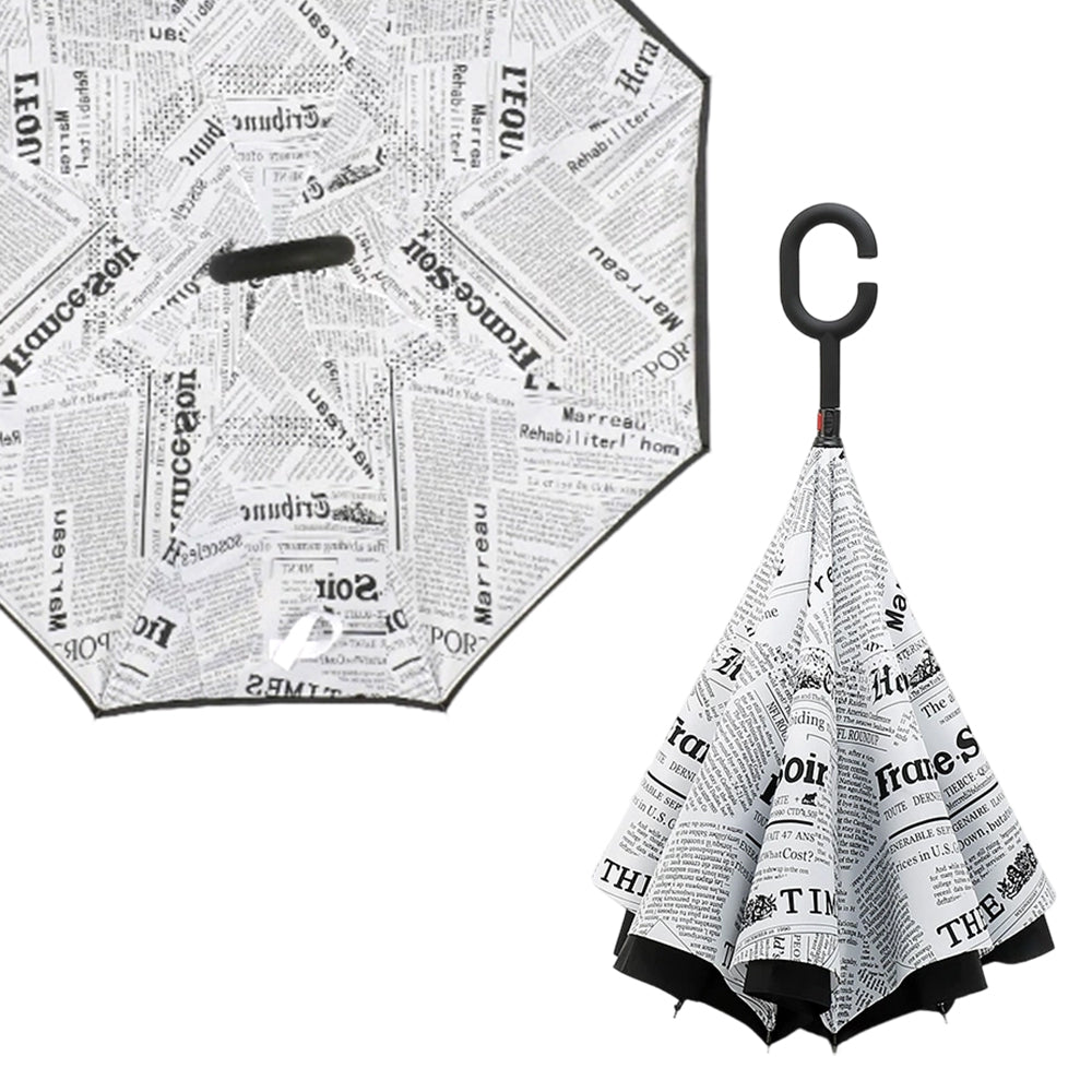 Sunflower Pattern Double Layer Inverted Umbrella Cars Reverse Open Folding Umbrellas Windproof UV Protection Large Self Stand Upside Down Straight Umbrella C Handle 🇬🇧