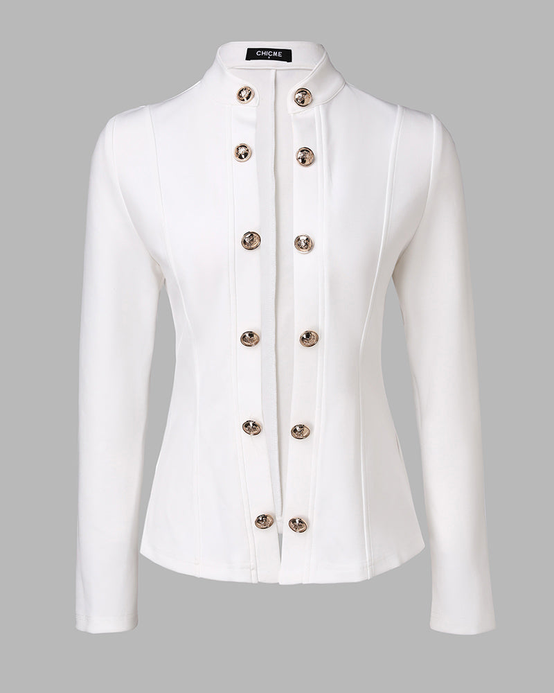 Stand Collar Long Sleeve Blazer Metal Button Front Work Office Jackets Coat 🇺🇸