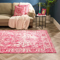 Washable Vintage Printed Rug - Pink 🇬🇧