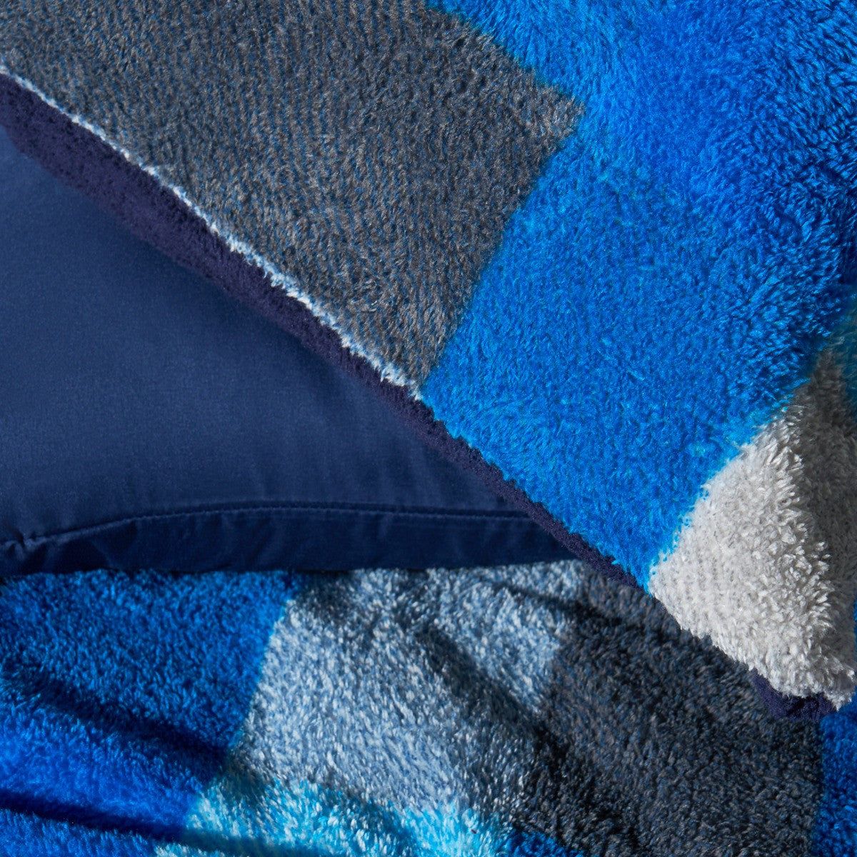 Patchwork Check Teddy Duvet Cover Set - Navy/Grey 🇬🇧