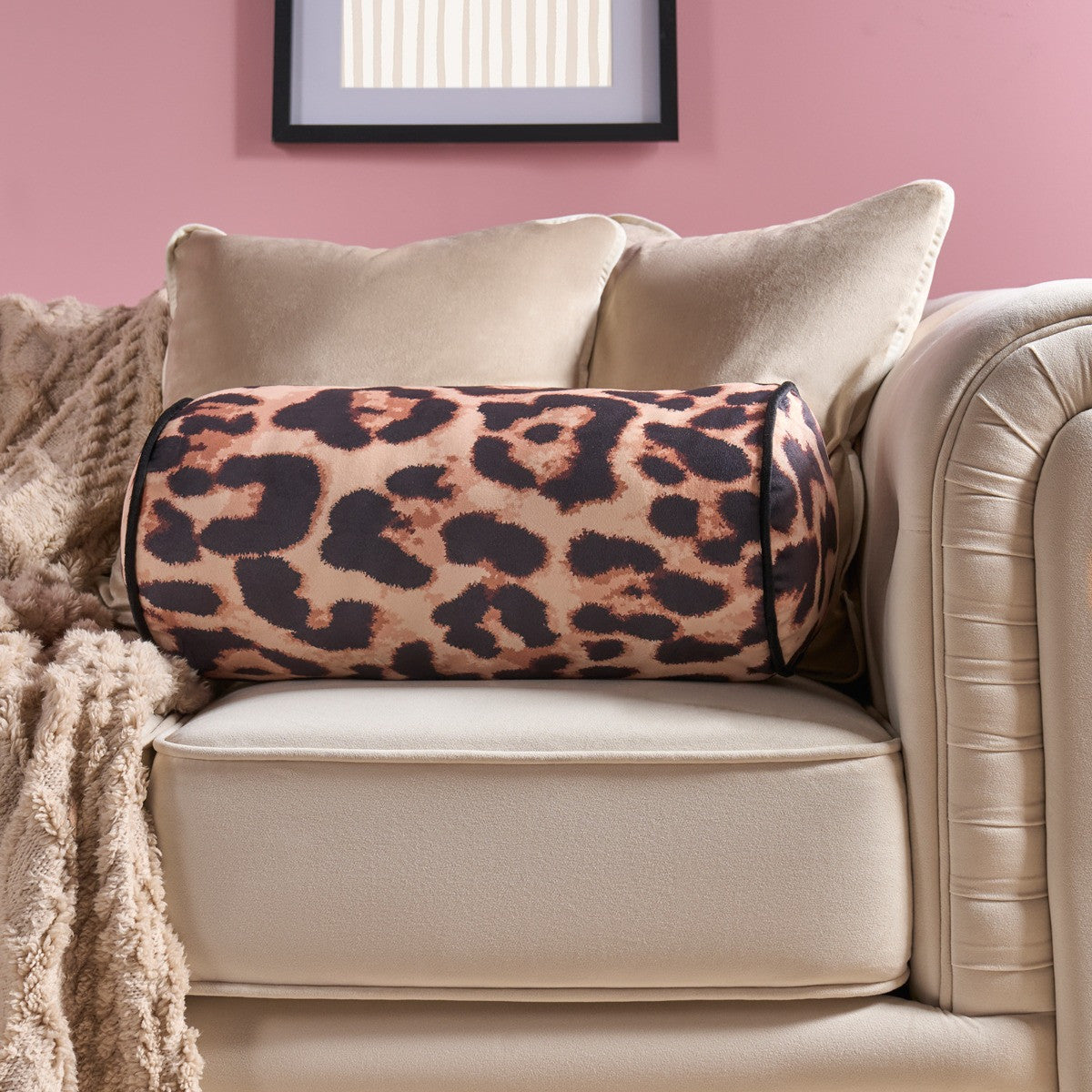 Leopard Print Bolster Pillow - Natural 🇬🇧