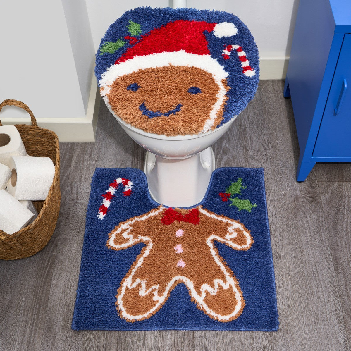 Gingerbread Pedestal Mat & Toilet Seat Cover - Navy 🇬🇧