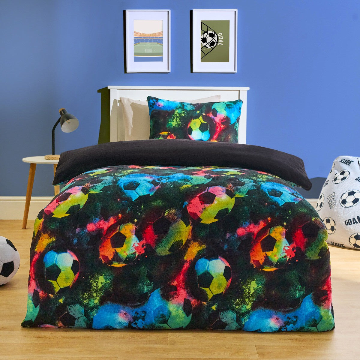 Kids Football Fleece Duvet Cover Set - Neon 🇬🇧