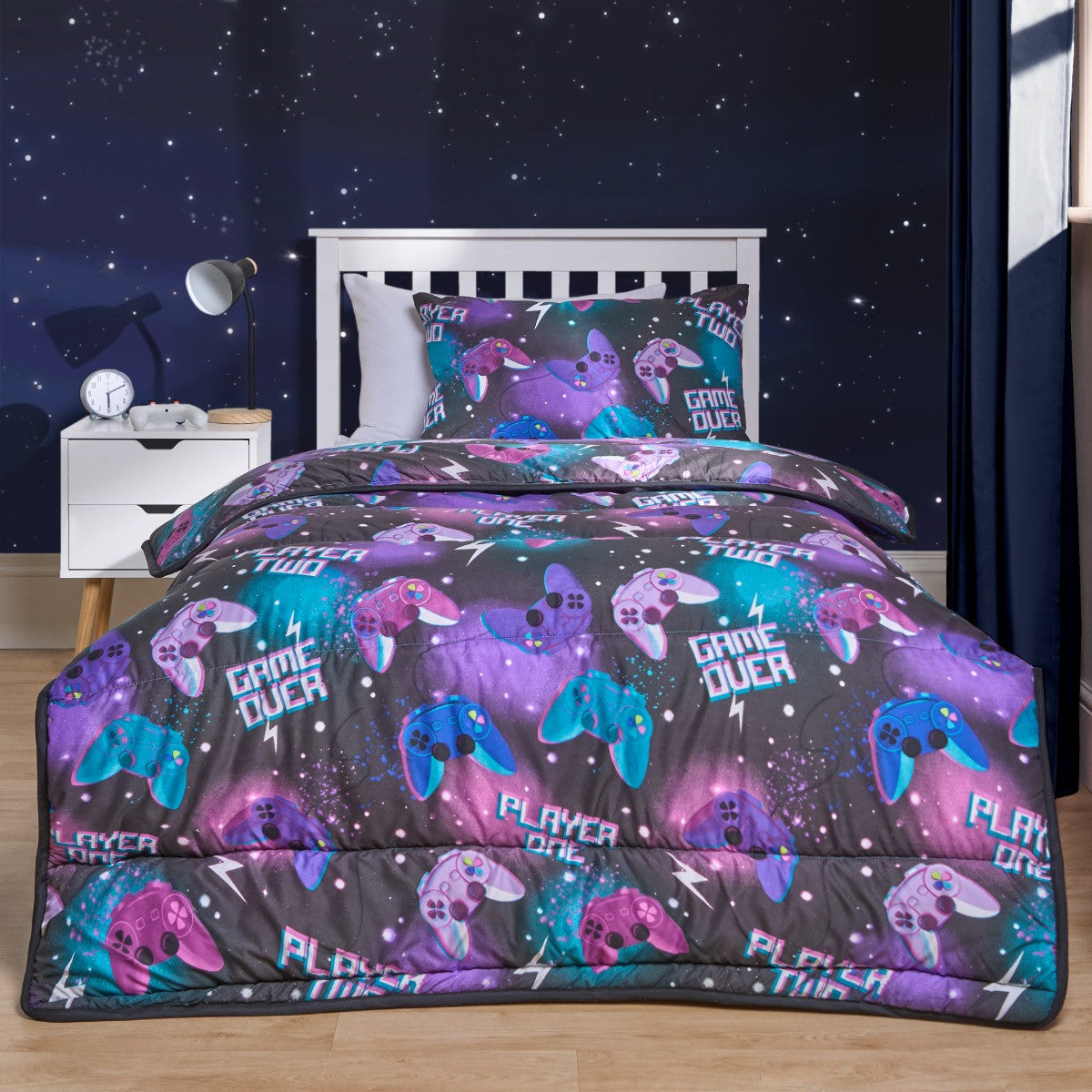Gaming Coverless 10.5 Tog Duvet Set, Neon - Single 🇬🇧