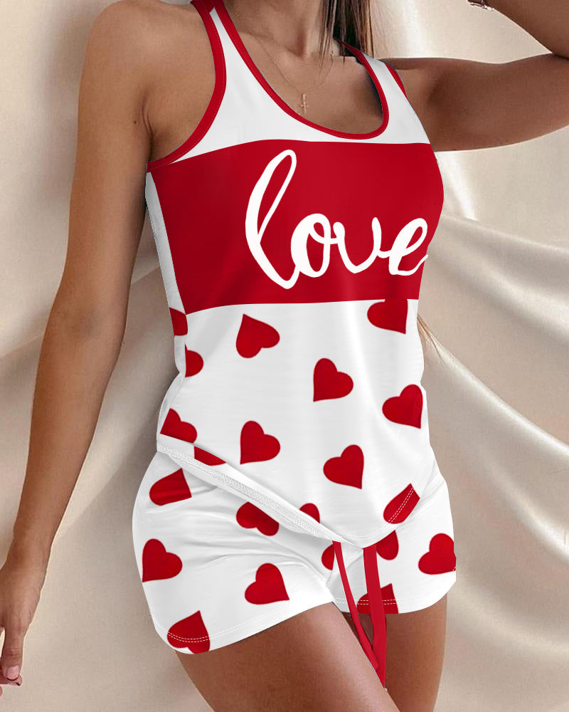 Love Heart Drawstring Pajamas Set 🇺🇸