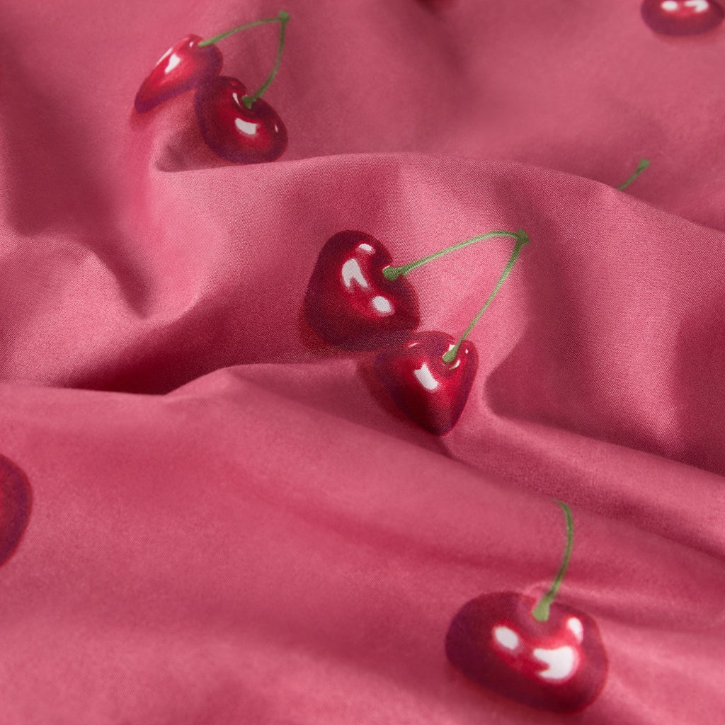 Cherry Printed Frill Edge Duvet Cover Set - Burgundy/Plum 🇬🇧