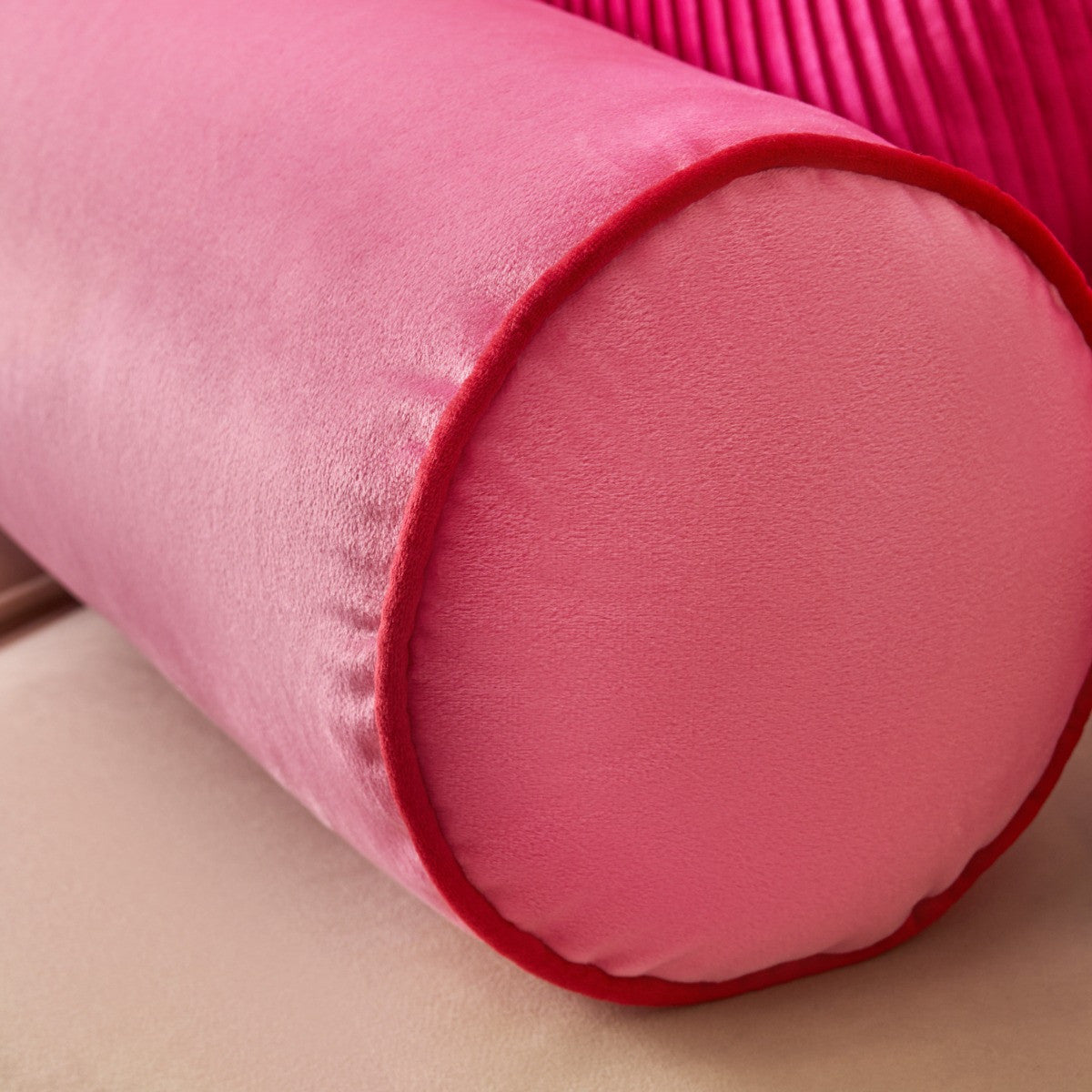 Matte Velvet Bolster Cushion - Pink/Red 🇬🇧