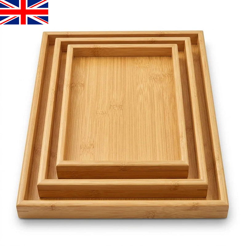 3PCS Wooden Trays Set Bamboo Serving Trays Food Platter for Eating Dinner Tea Dessert Snacks 🇬🇧