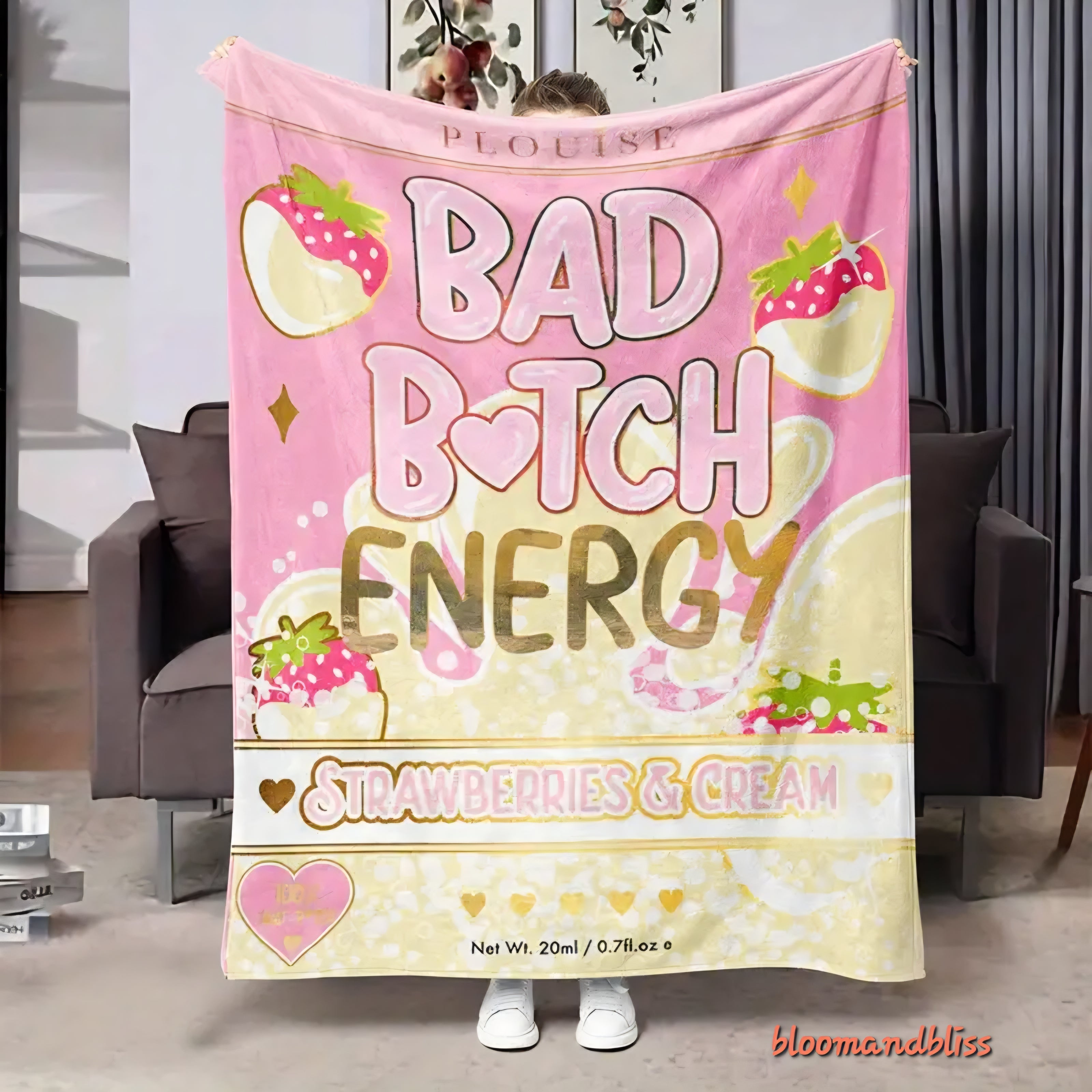 Bad Energy Strawberry and Print flannel blanket 🇨🇳