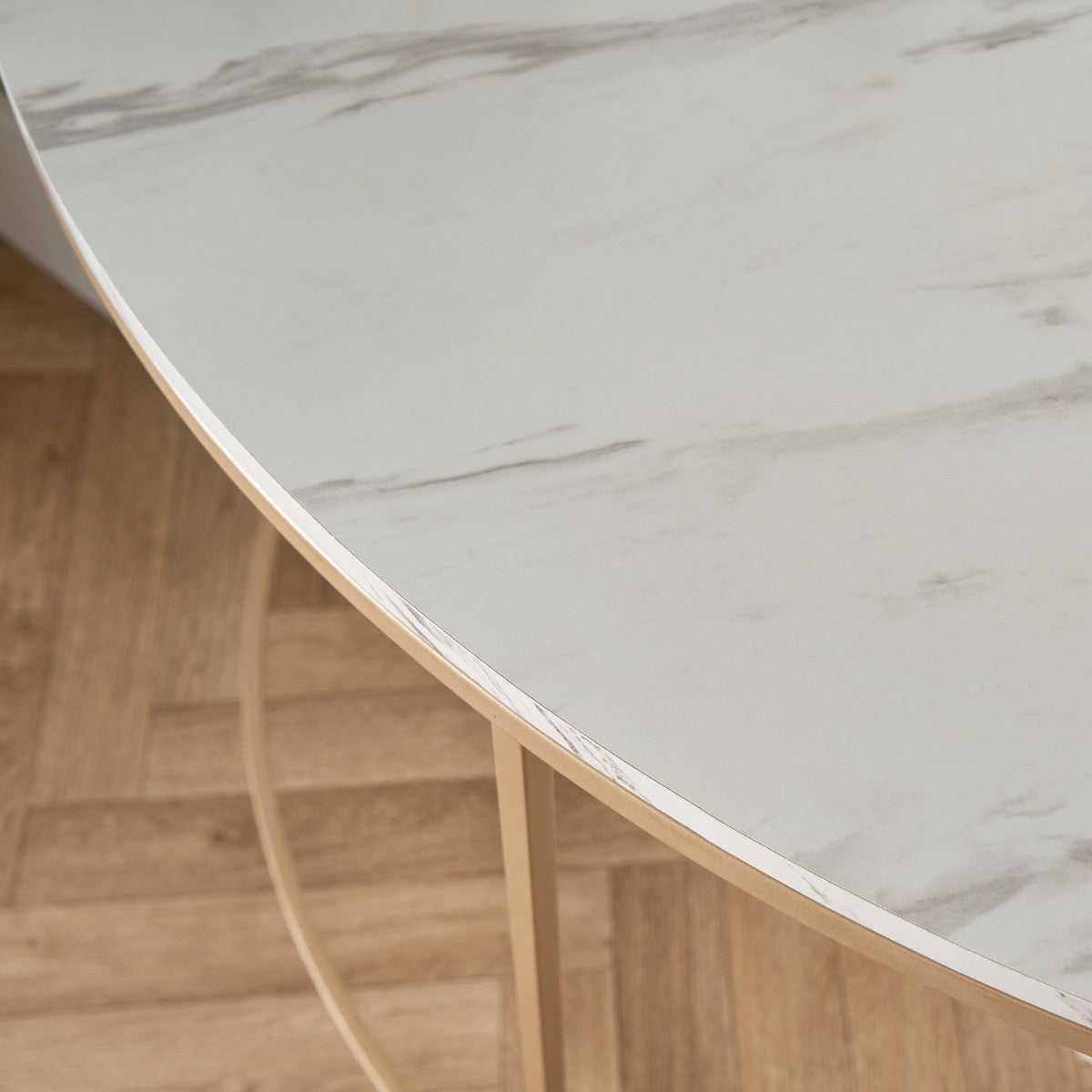 Manhattan Marble Effect Semicircle Console Table - Gold/White 🇬🇧