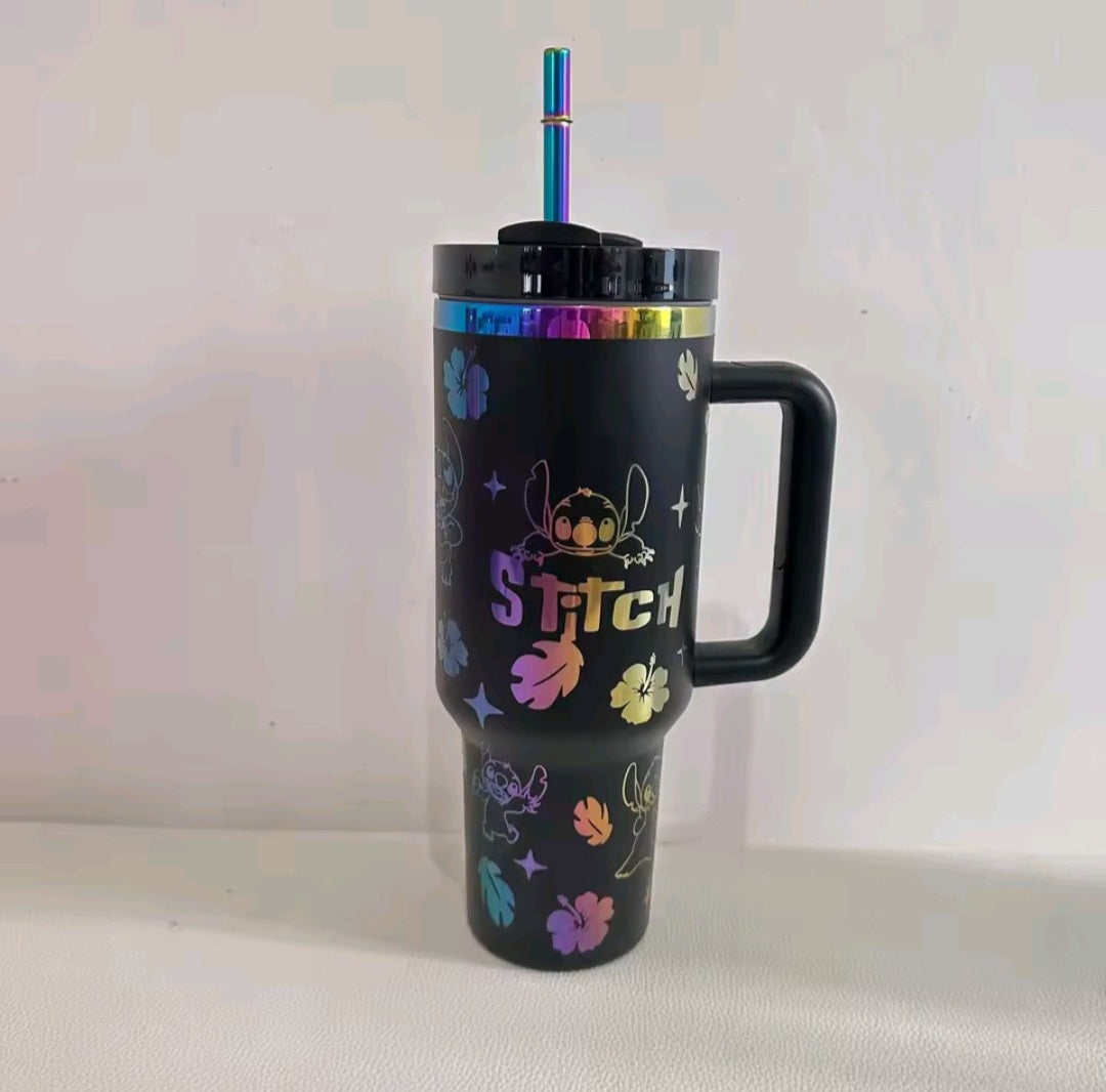 Cartoon inspired 40oz tumbler mug with handle and straw - stainless steel insulated 🇨🇳