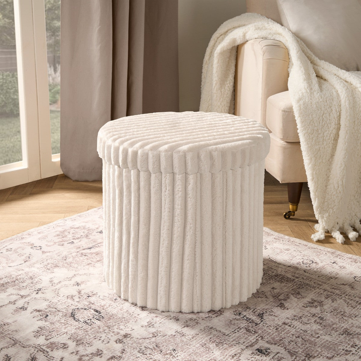 Ribbed Foldable Round Storage Ottoman 🇬🇧