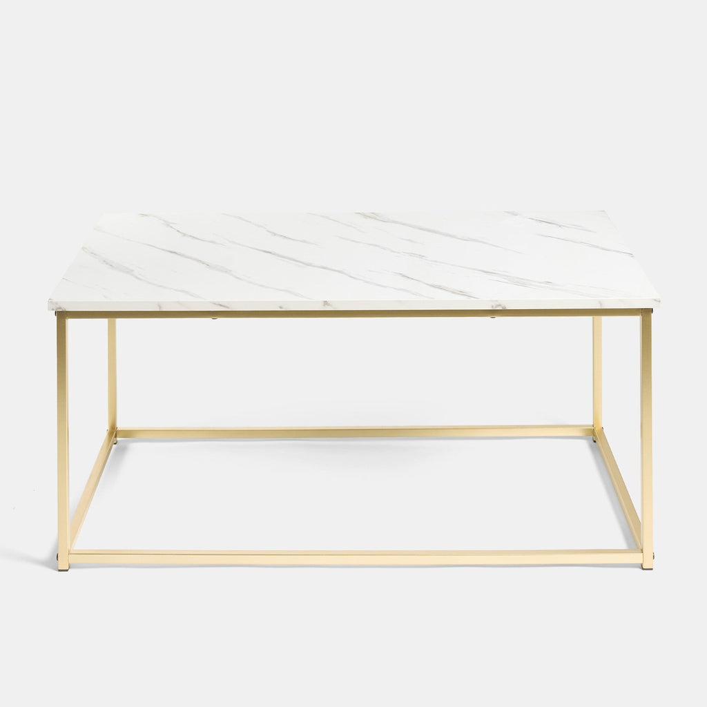 Manhattan Marble Effect Rectangle Coffee Table - White/Gold 🇬🇧