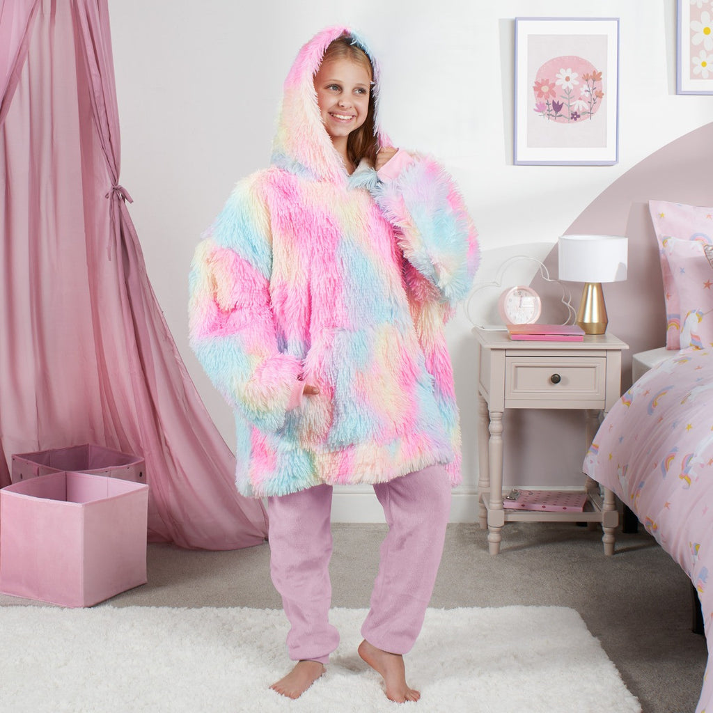 Kids Fluffy Tie Dye Hoodie Blanket - Multi 🇬🇧