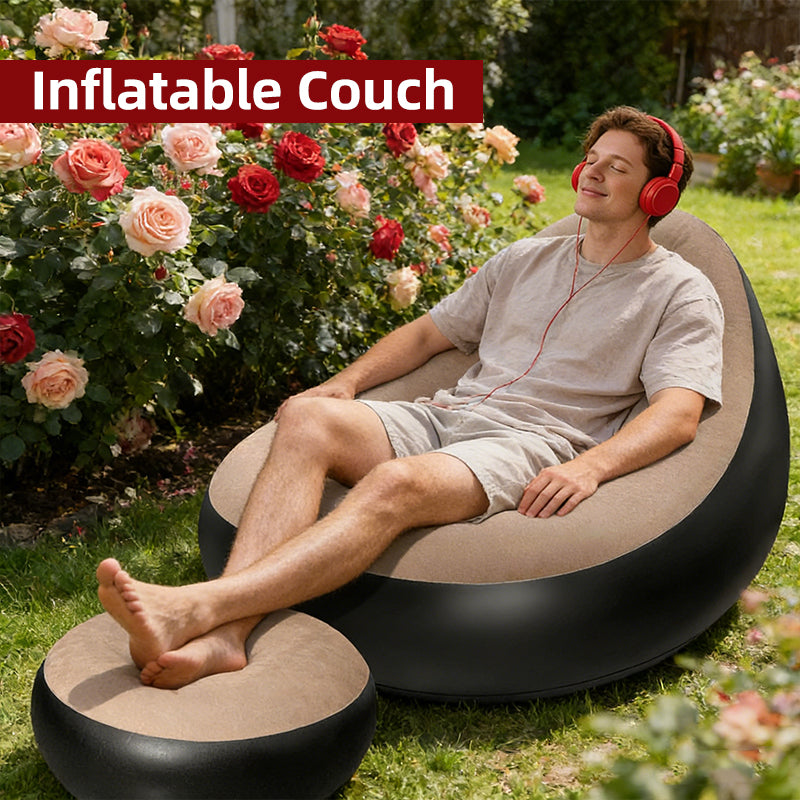 2PCS Inflatable Chair With Foot Stool Inflatable Couch Portable Inflatable Chairs for Gaming Reading Movie Watching Camping 🇬🇧