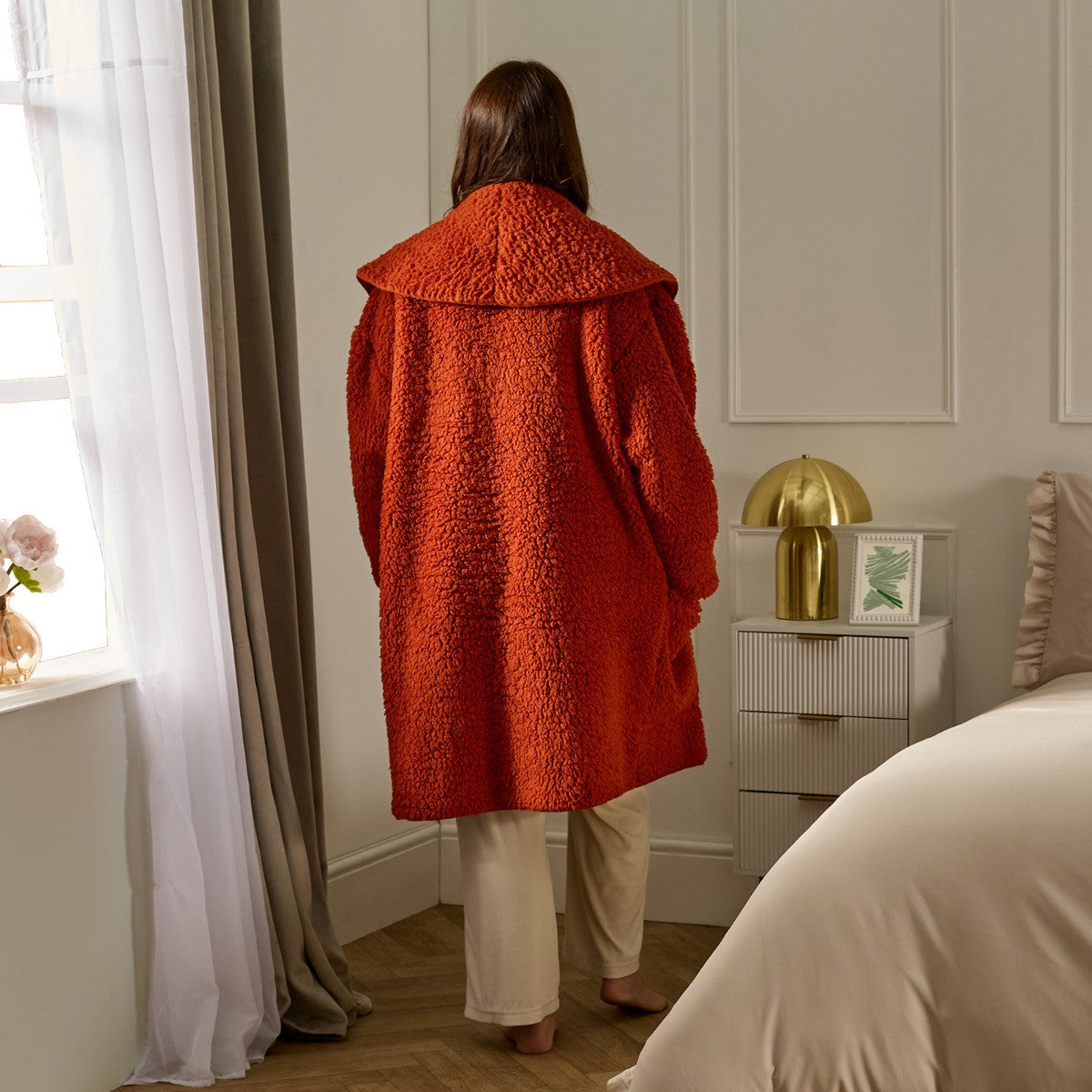Waterfall Teddy Fleece Cardigan - Rust 🇬🇧