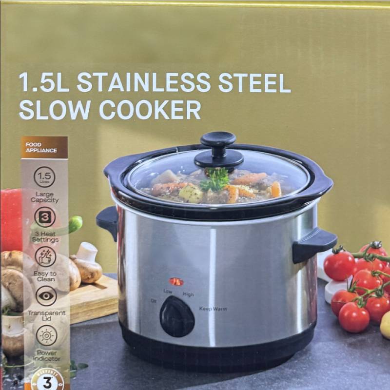 Stainless Steel Slow Cooker – Compact Family Stew & Soup Pot with 3 Heat Settings 🇬🇧