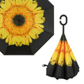 Sunflower Pattern Double Layer Inverted Umbrella Cars Reverse Open Folding Umbrellas Windproof UV Protection Large Self Stand Upside Down Straight Umbrella C Handle 🇬🇧