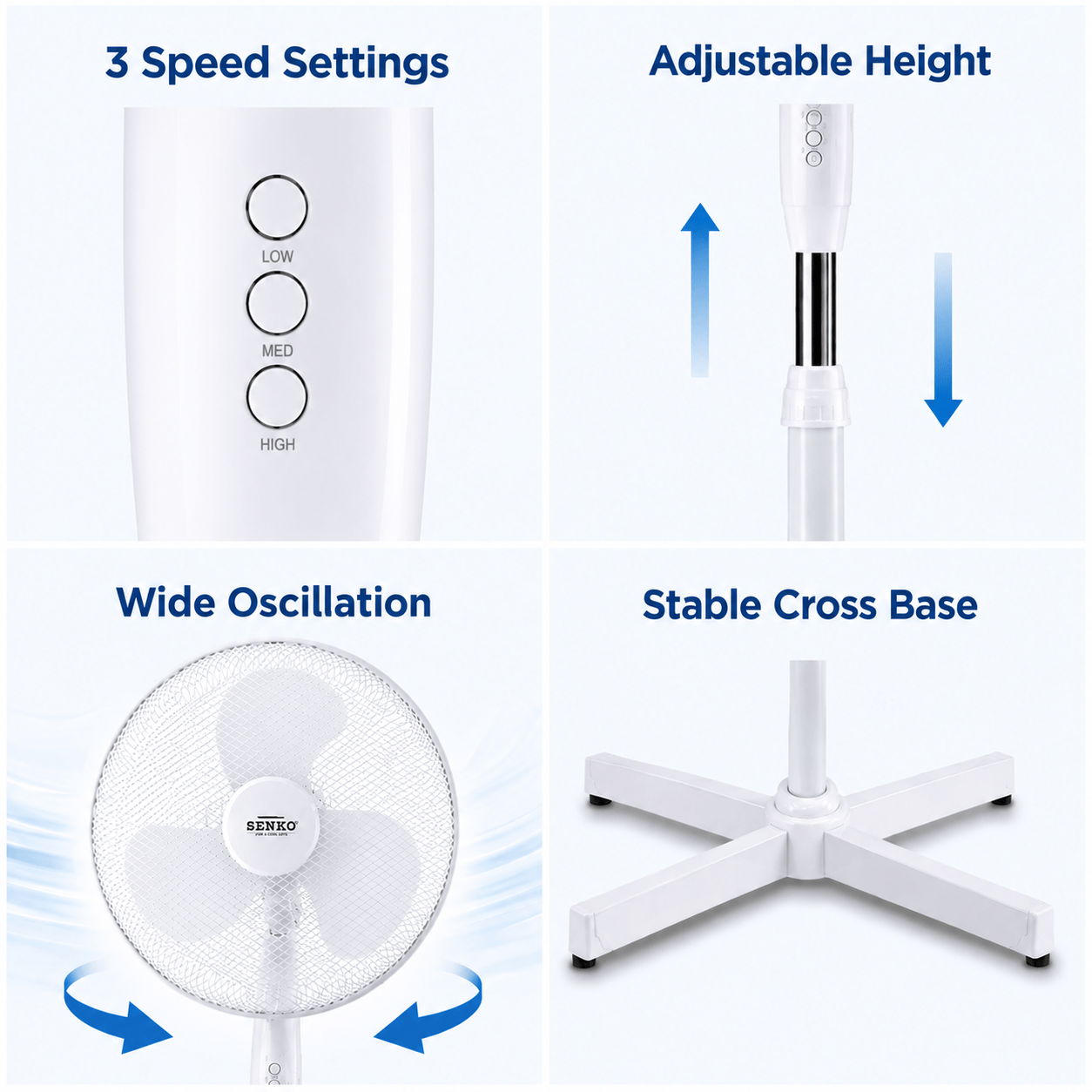 16 Inch Pedestal Fan Cross Base Stand Fan 3 Speed Settings Sturdy Base Portable Fan for Home or Small Office White 🇬🇧
