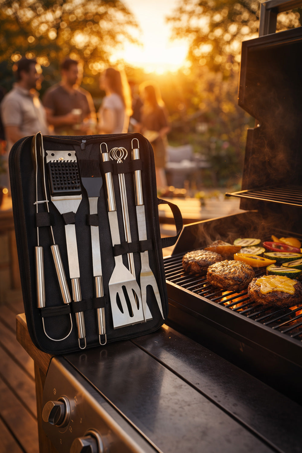 Stainless Steel BBQ Tool Set with Case – Grill Utensils Kit, Tongs, Spatula & Skewers 🇬🇧