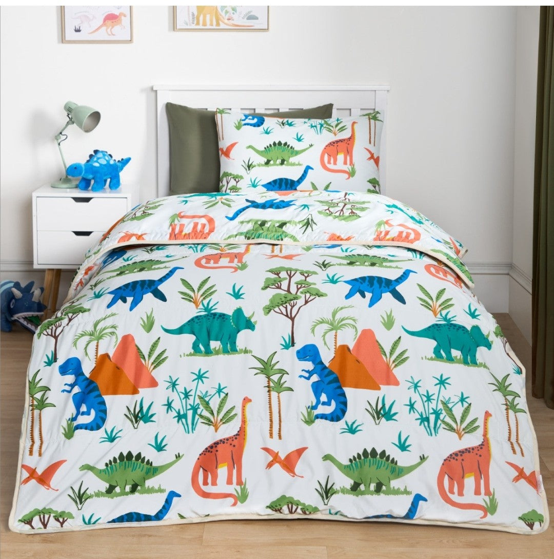 Dino Coverless 10.5 Tog Duvet & Pillowcase, Multi - Single 🇨🇳