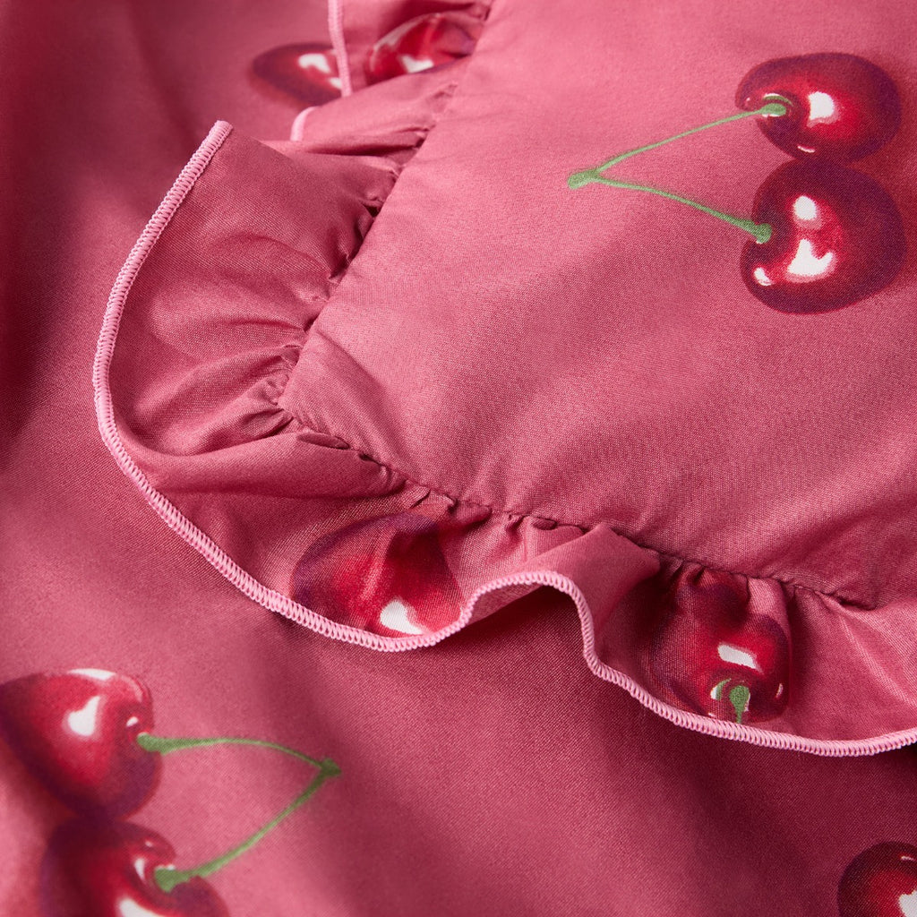 Cherry Printed Frill Edge Duvet Cover Set - Burgundy/Plum 🇬🇧