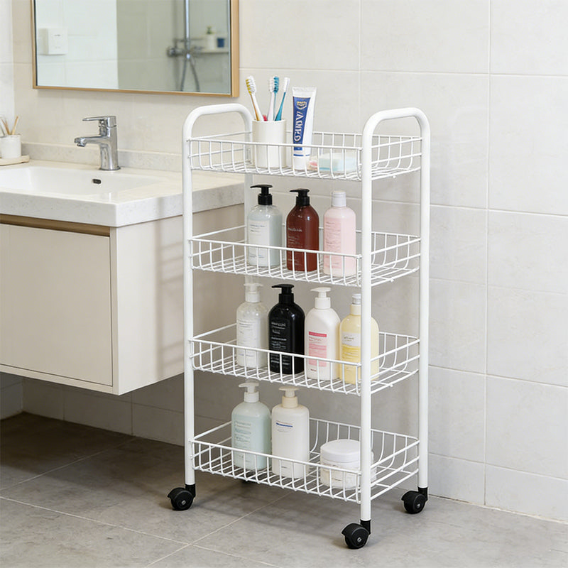 4 Tier Metal Rolling Utility Cart with Casters Storage Shelf Rack with Baskets and Wheels 72cm High 🇬🇧