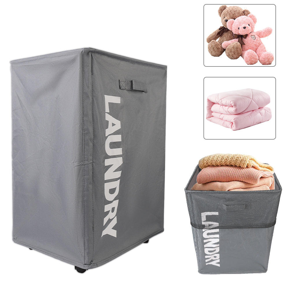 Collapsible Laundry Basket on Wheels Washing Clothes Bin Slim Rolling Hamper - Grey 🇬🇧