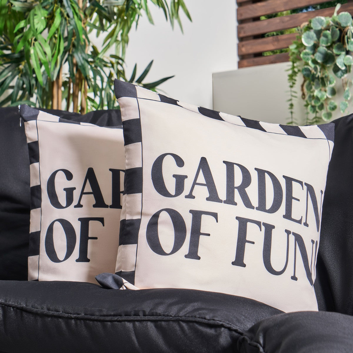 Indoor/Outdoor Garden Of Fun Slogan Cushion Covers - Monochrome 🇬🇧