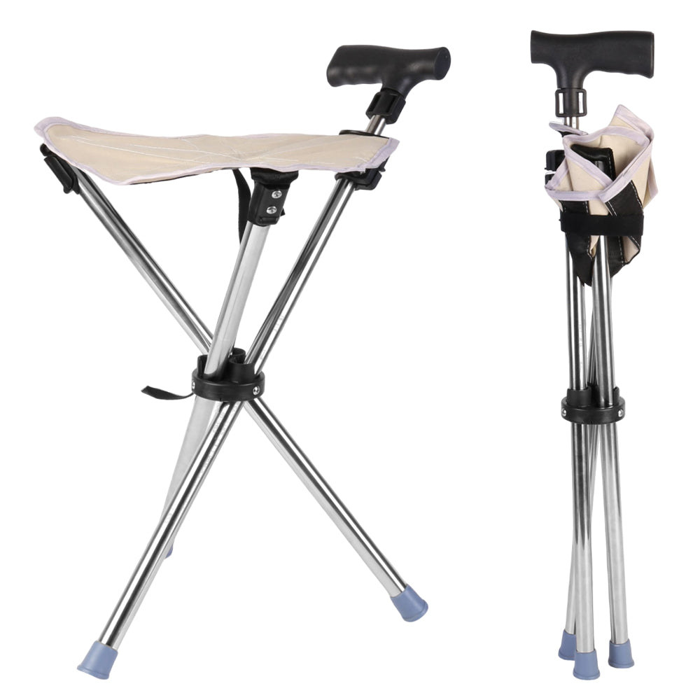 Folding Portable Walking Stick Seat Adjustable Aluminium Cane Chair Stool🇬🇧