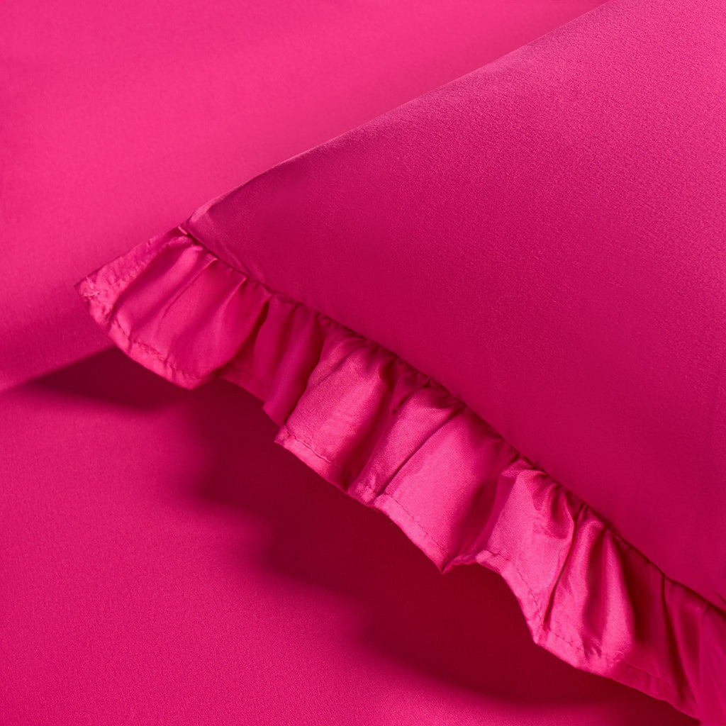 Frill Edge Duvet Cover Set - Hot Pink 🇬🇧