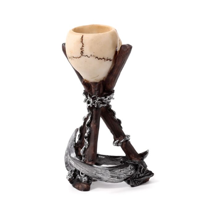 Resin Tea Light Holder - Skull Head with Scythe Tripod 🇬🇧