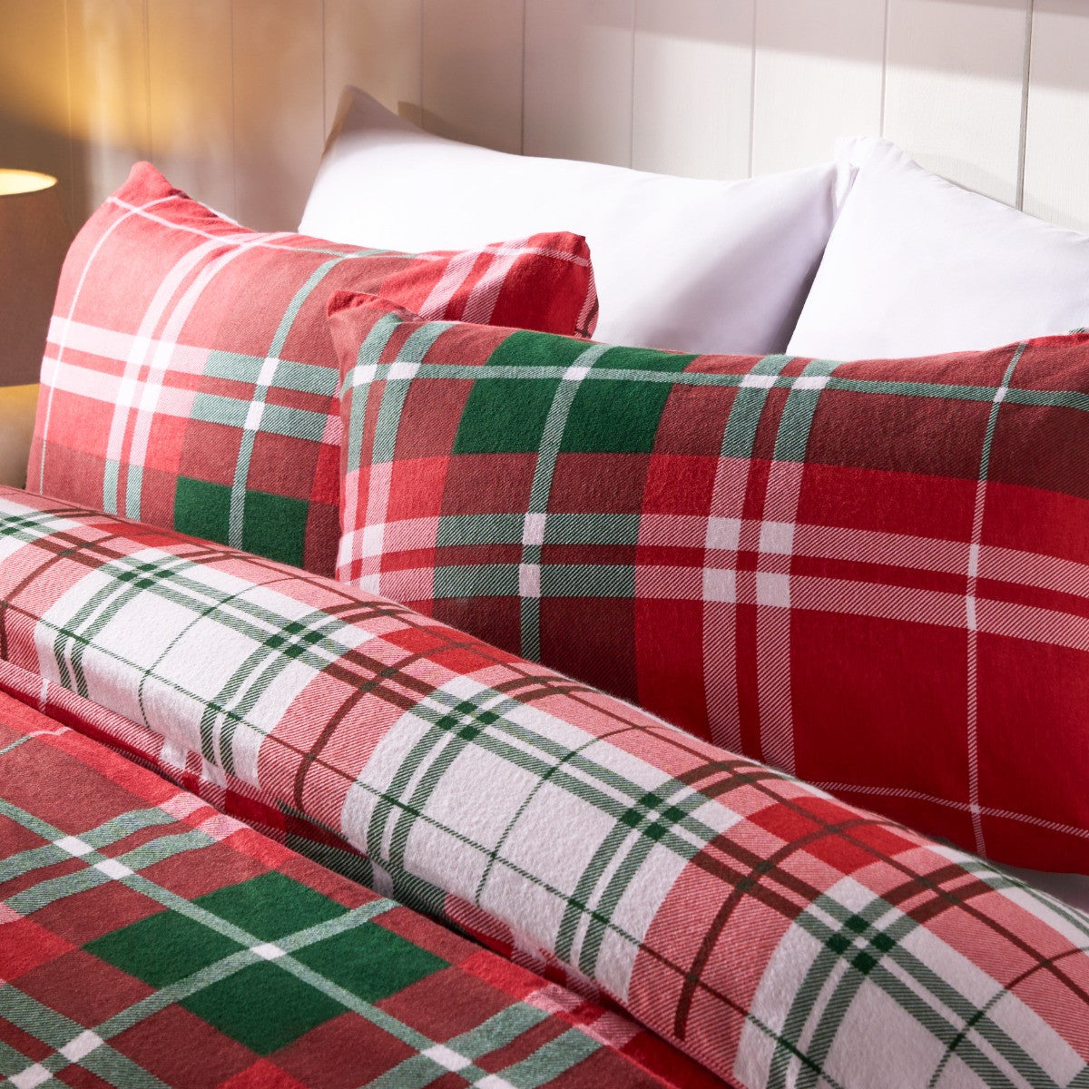 Traditional Christmas Check Brushed Cotton Duvet Cover Set - Red 🇬🇧