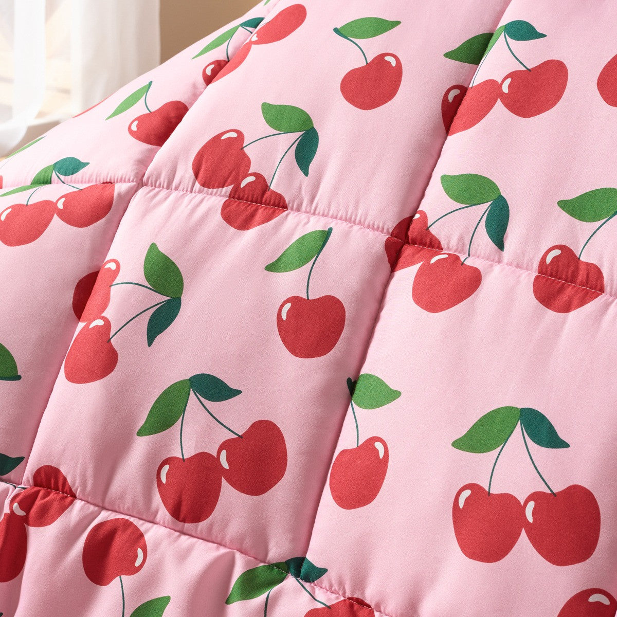 Cherry Print Frill Edge Coverless 7.5 Tog Duvet Set - Pink/Red 🇬🇧