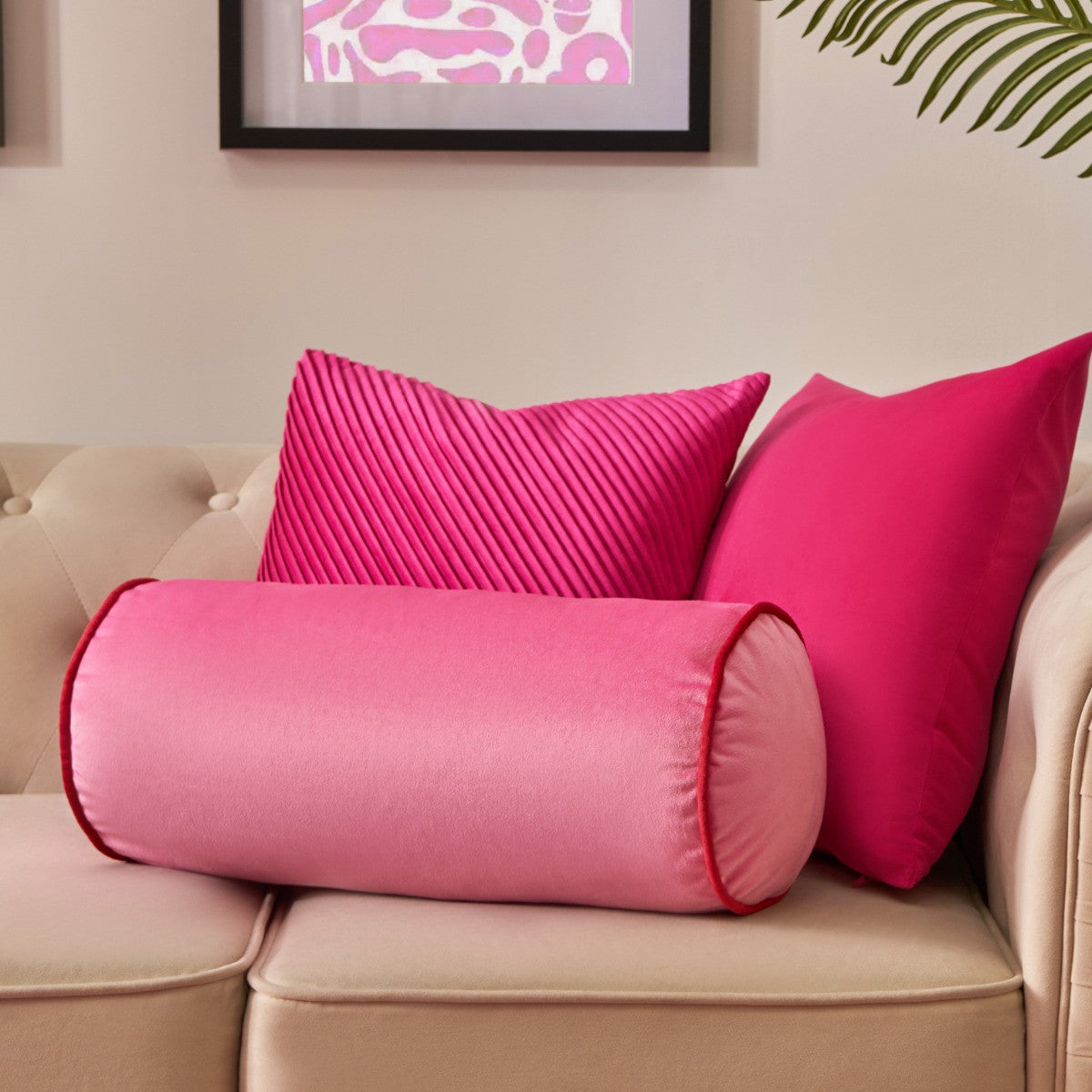 Matte Velvet Bolster Cushion - Pink/Red 🇬🇧