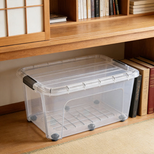 75L Plastic Storage Box with 6 Wheels Click Lid Stackable Clear Storage Box for Home Office 🇬🇧