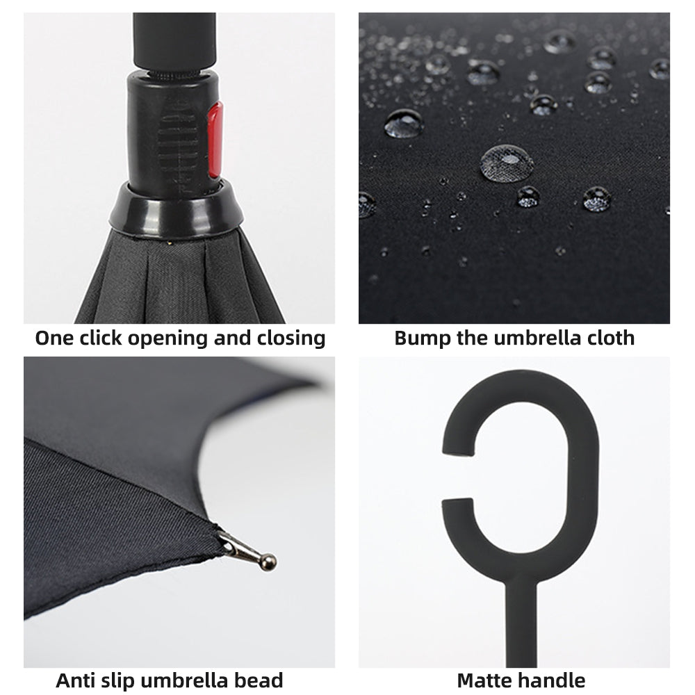 Sunflower Pattern Double Layer Inverted Umbrella Cars Reverse Open Folding Umbrellas Windproof UV Protection Large Self Stand Upside Down Straight Umbrella C Handle 🇬🇧