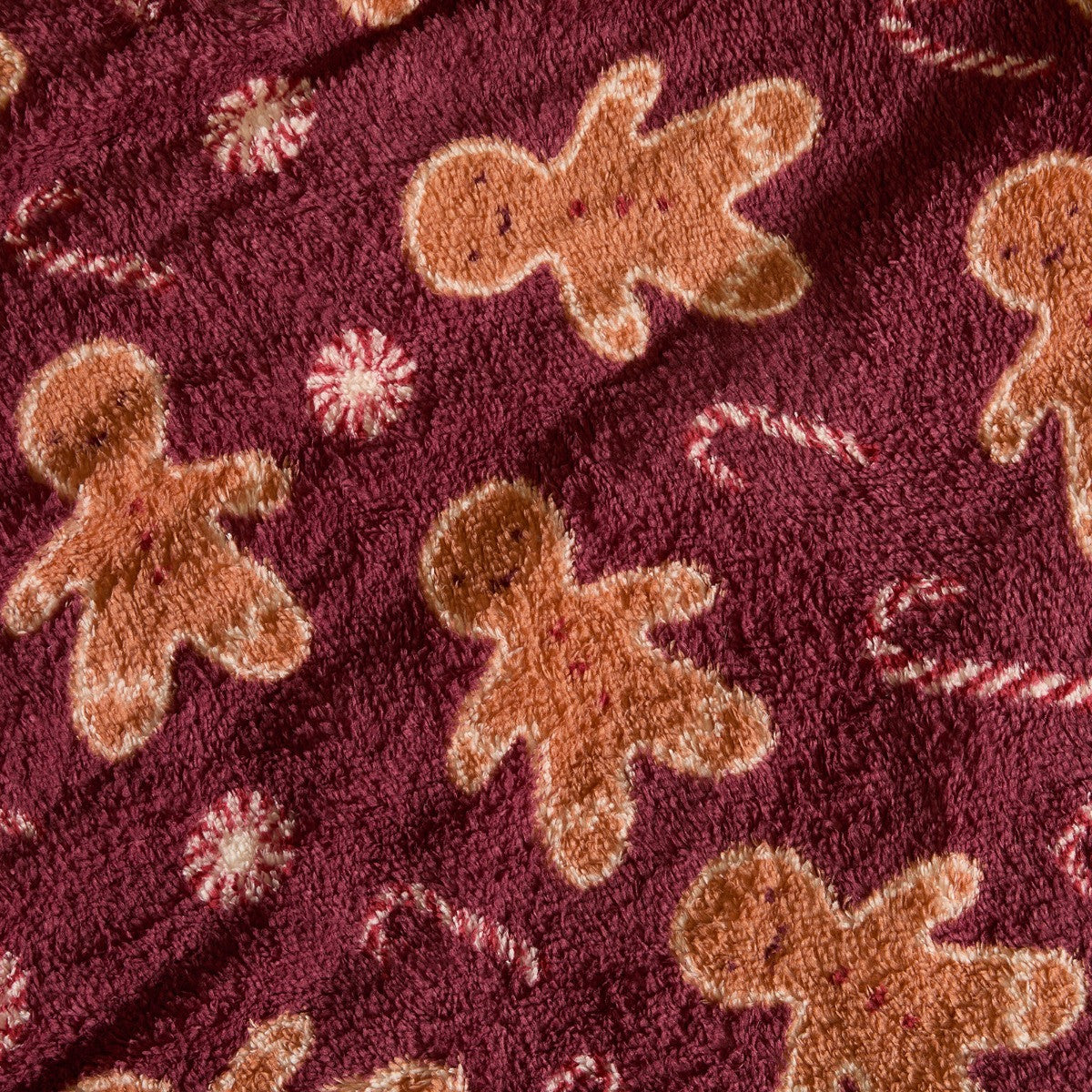 Gingerbread Man Print Teddy Fleece Duvet Cover Set - Burgundy 🇬🇧