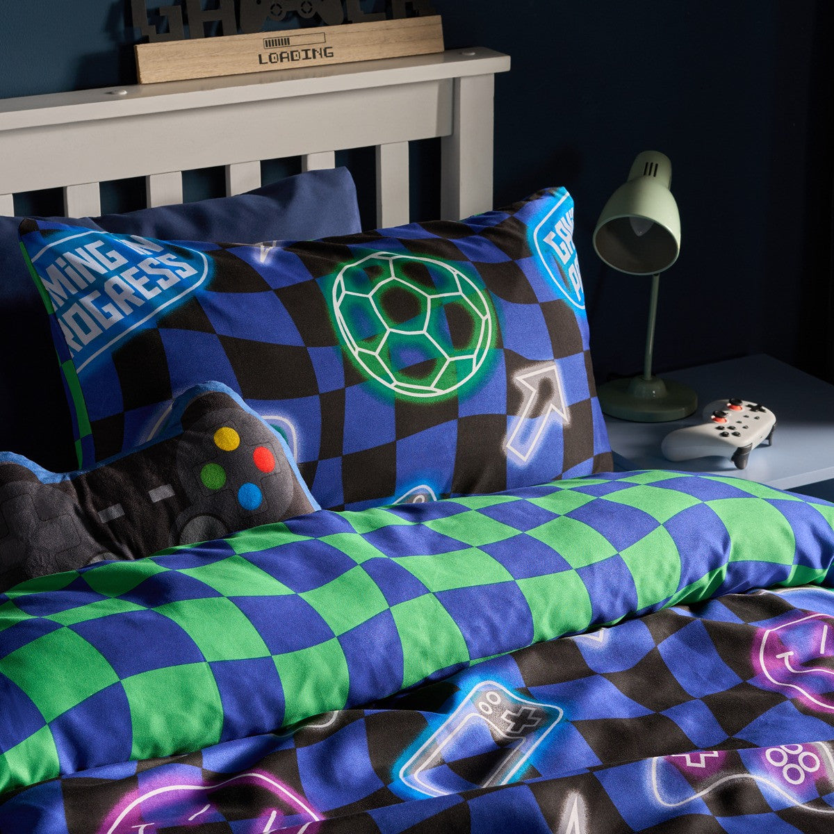 Neon Checkerboard Duvet Cover Set - Blue 🇬🇧