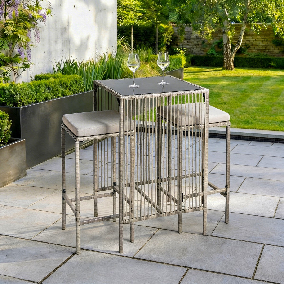 Amalfi Bar Stool & Table Set - Grey 🇬🇧