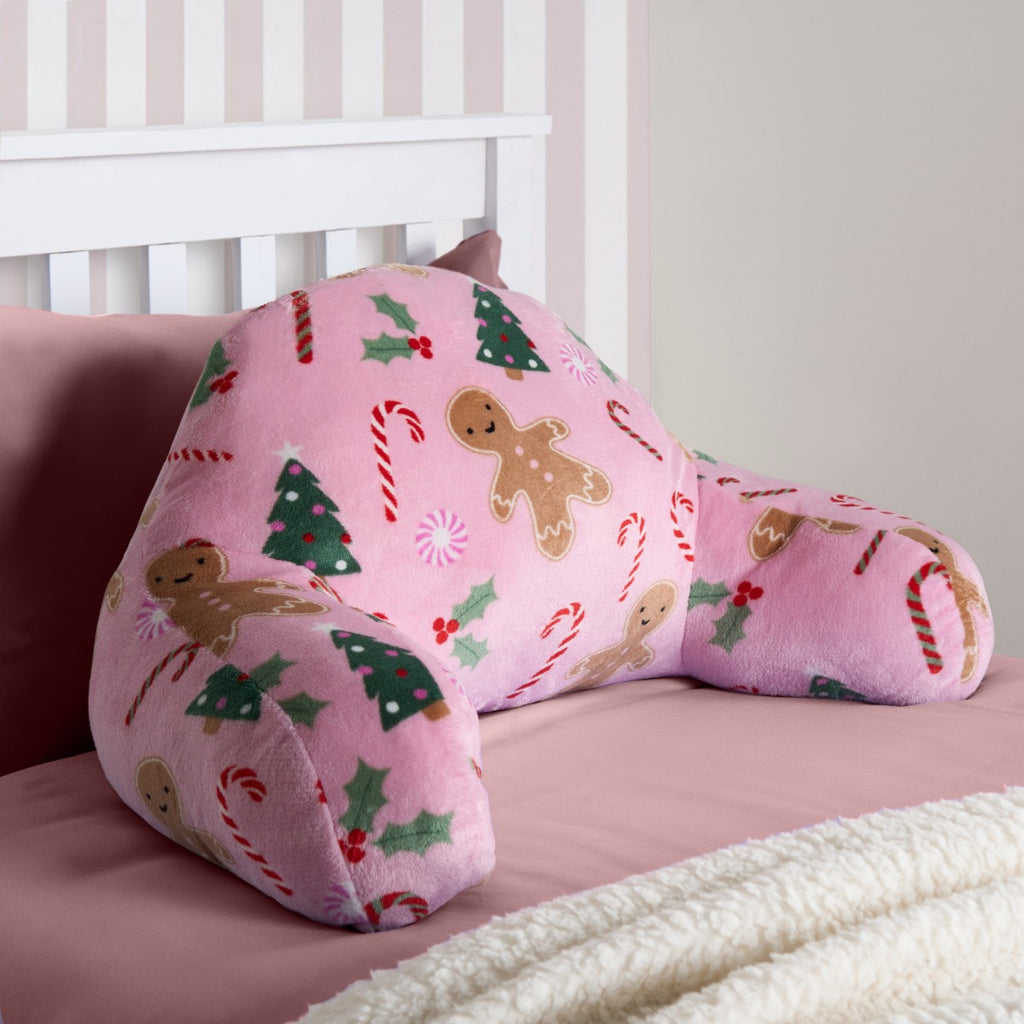 Kids Gingerbread Man Fleece Cuddle Cushion - Pink 🇬🇧
