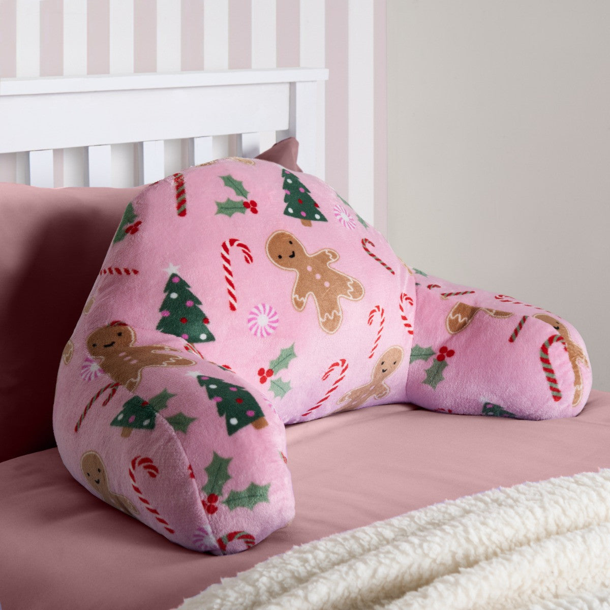 Kids Gingerbread Man Fleece Cuddle Cushion - Pink 🇬🇧