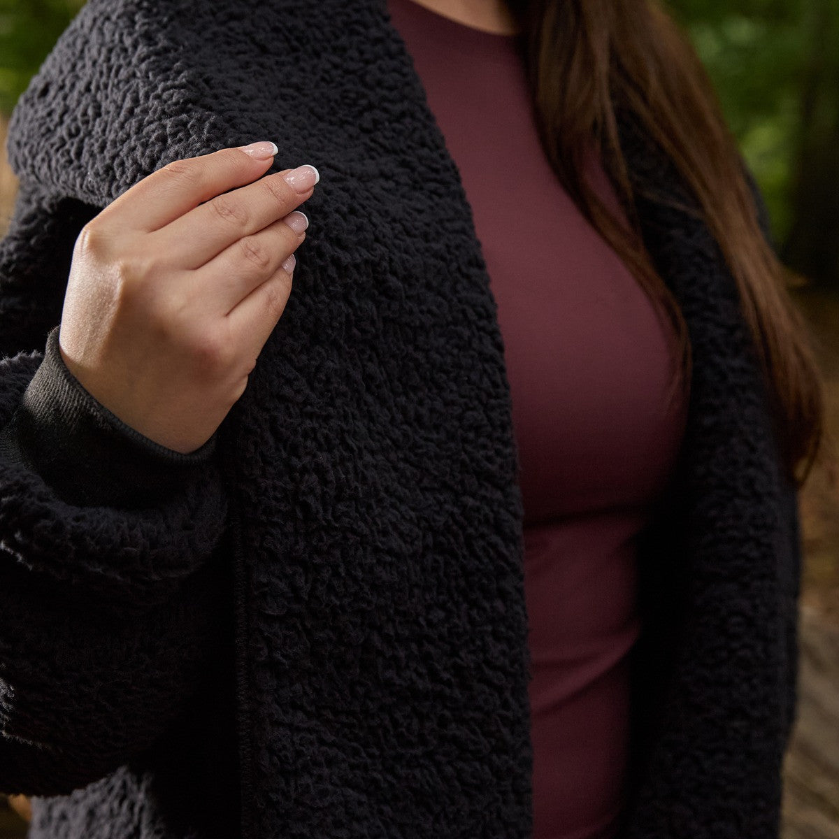 Waterfall Teddy Fleece Shorter Length Cardigan - Black 🇬🇧