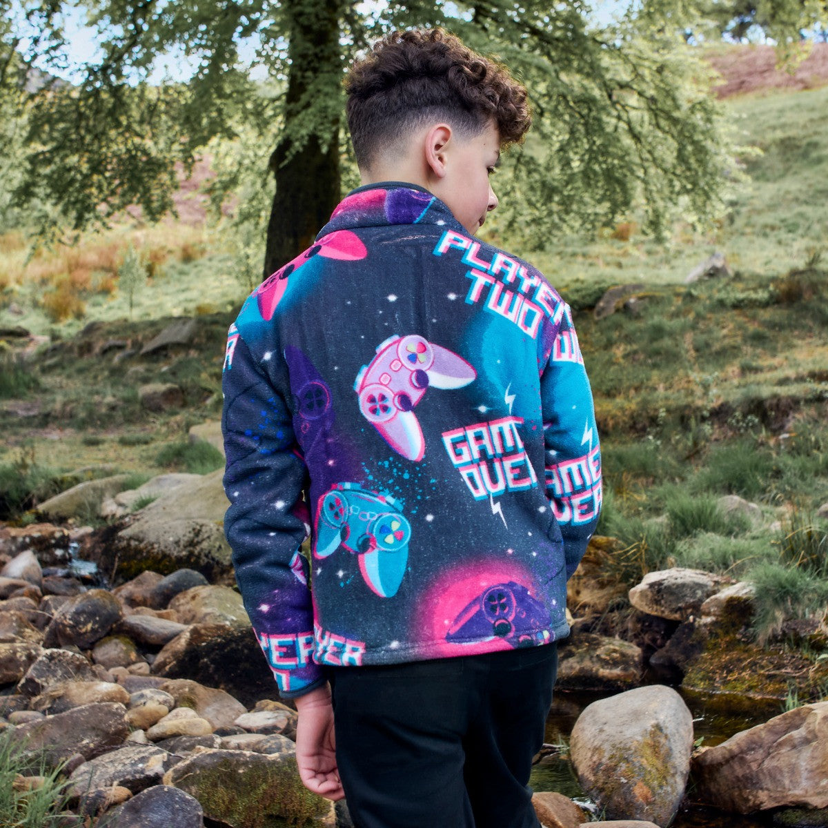 Kids Neon Gaming Print Half Zip Fleece - Purple 🇬🇧