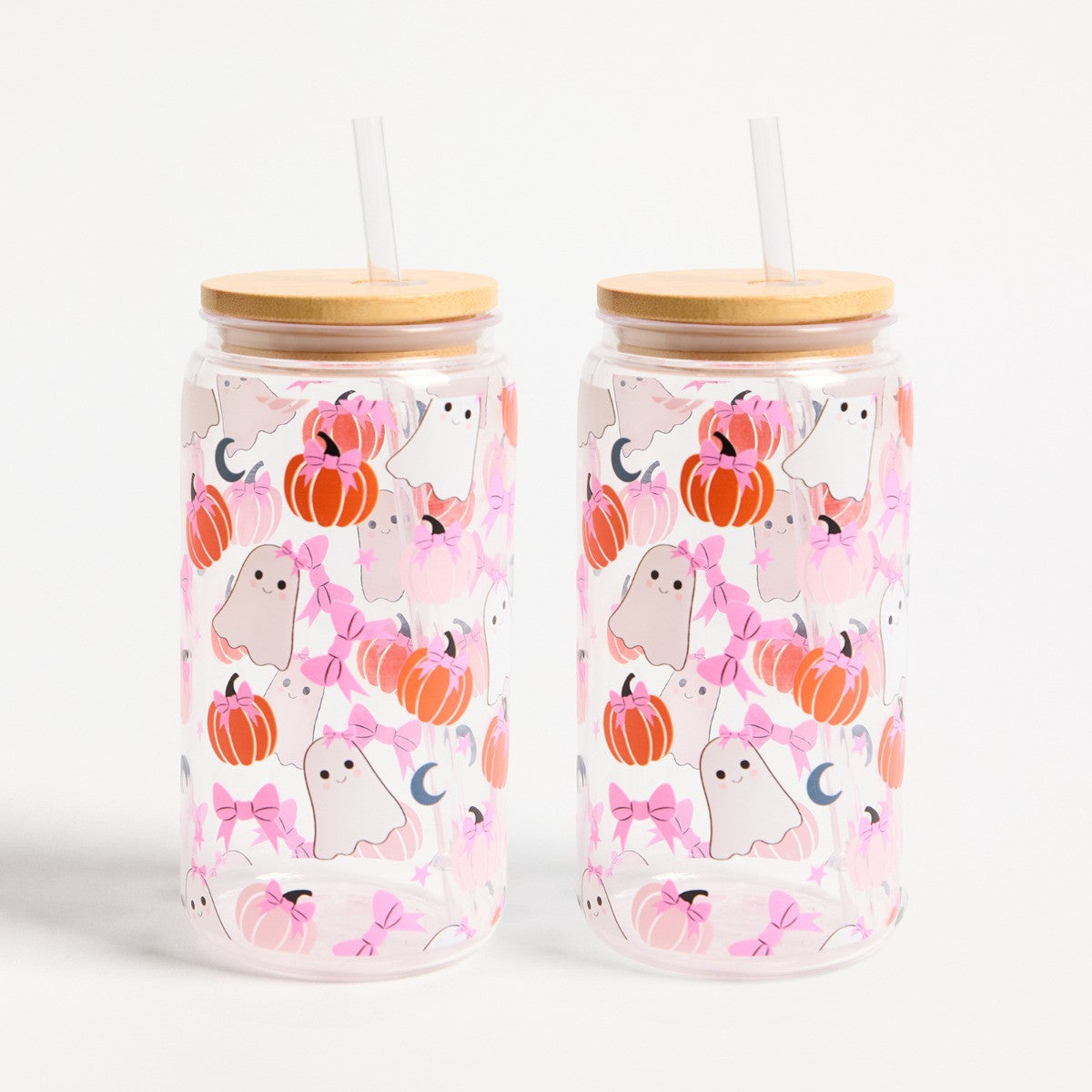 2 Pack Ghost Bat Print Plastic Drinking Jars - Multi 🇬🇧